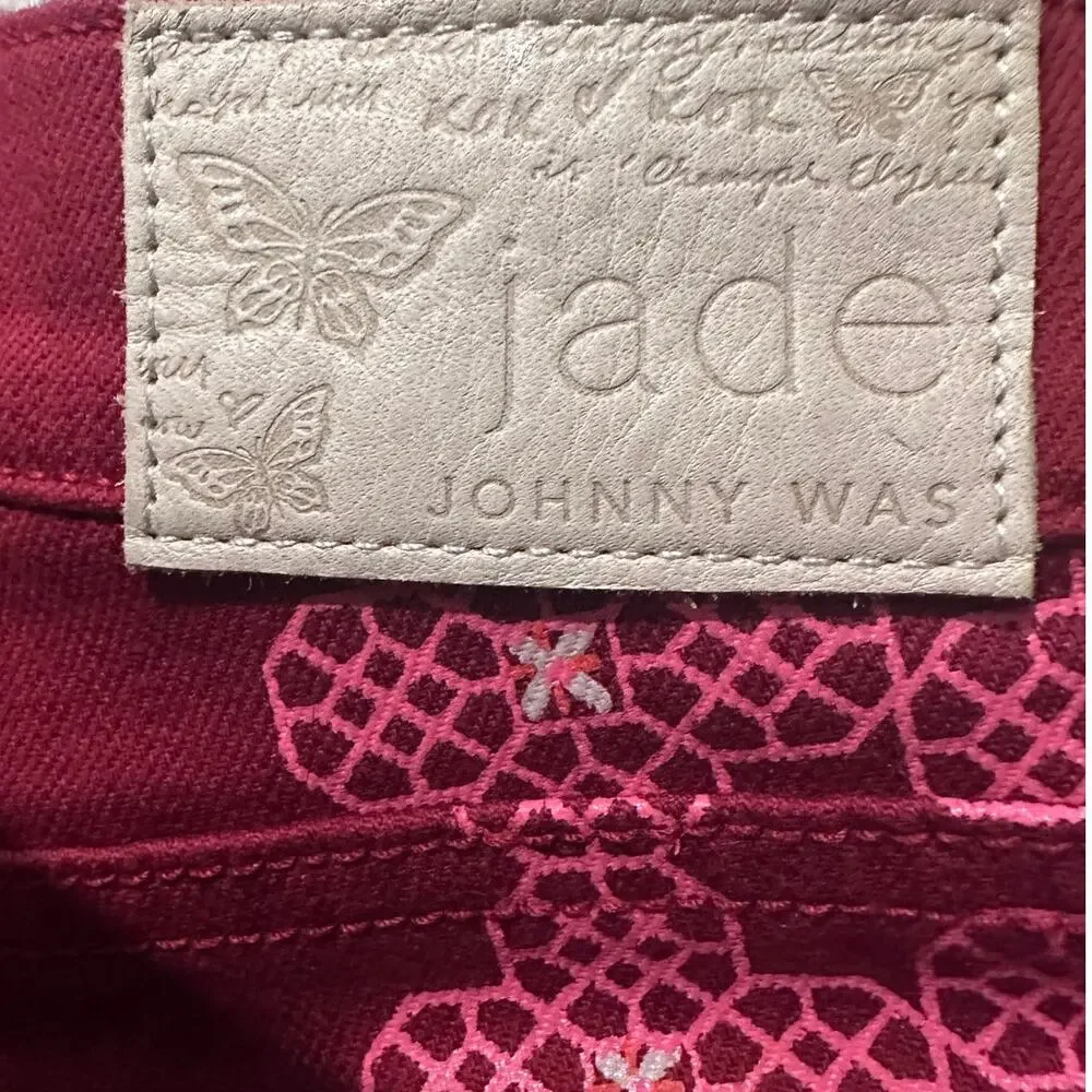 Johnny Was Jade Caleta The Straight Flare Jean Red Floral Feminine Boho, size 27 - Picture 10 of 11